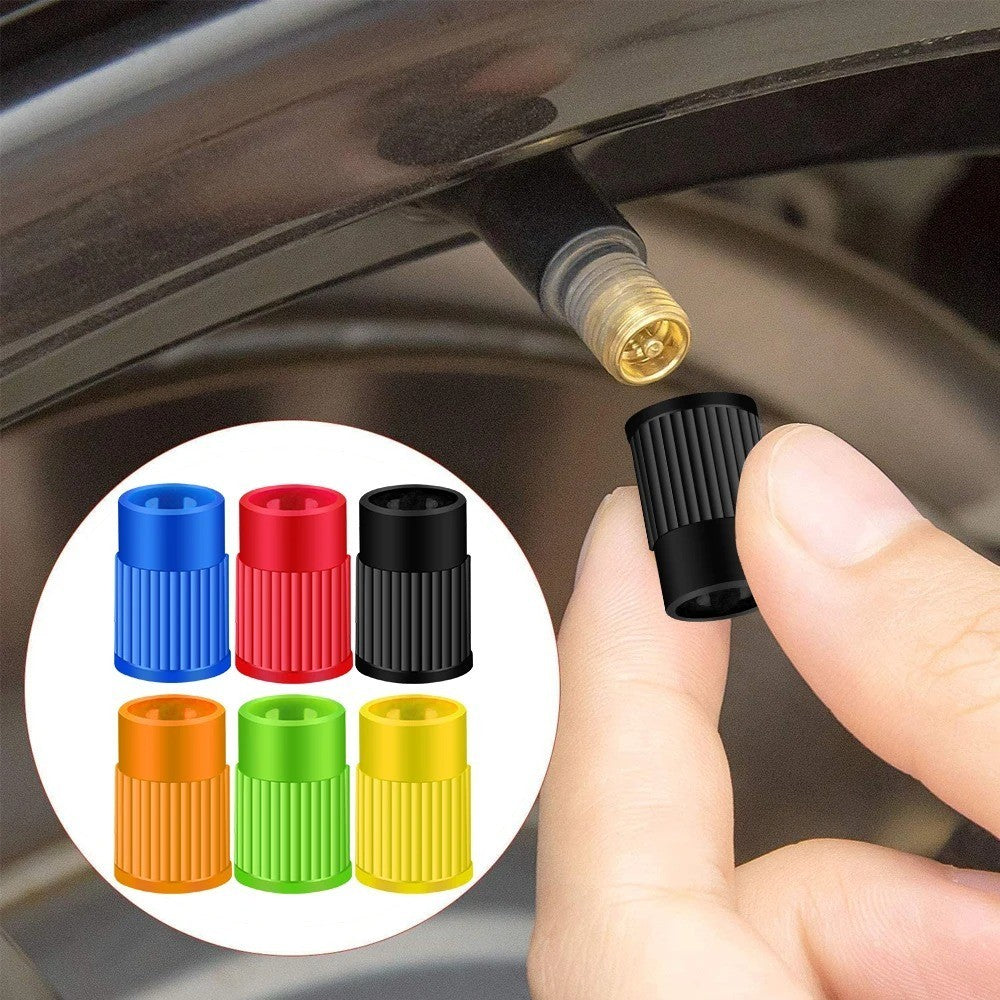 4x Blue Plastic Tyre Valve Caps with Built-in Valve Core Remover Tool