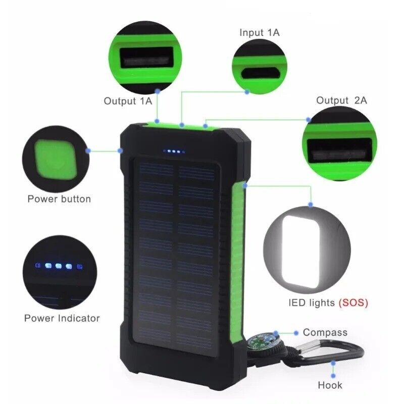 Solar Panel Power Bank 20000mAh Multifunctional Waterproof Power Bank