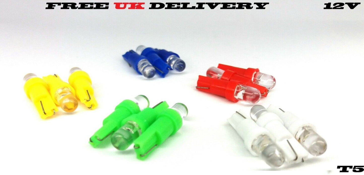 T5 LED 12V DASHBOARD GAUGE INSTRUMENT LIGHT BULBS (WHITE/BLUE/RED/AMBER/GREEN)