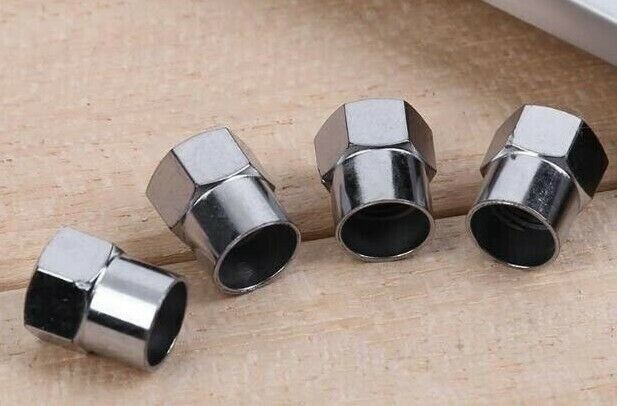 4x Tyre Air Valve Dust Caps, Plastic and Chrome Plated