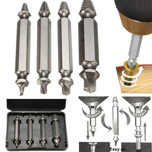 4x Damaged Screw Extractor Drill Bit Set Easily Take Out Broken Screw