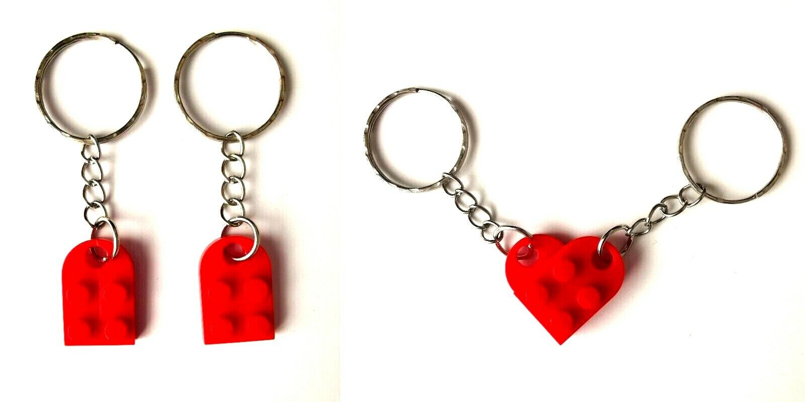 Bricks Keychain for Couples Valentine's Day Gift Present Love Heart Keyring 