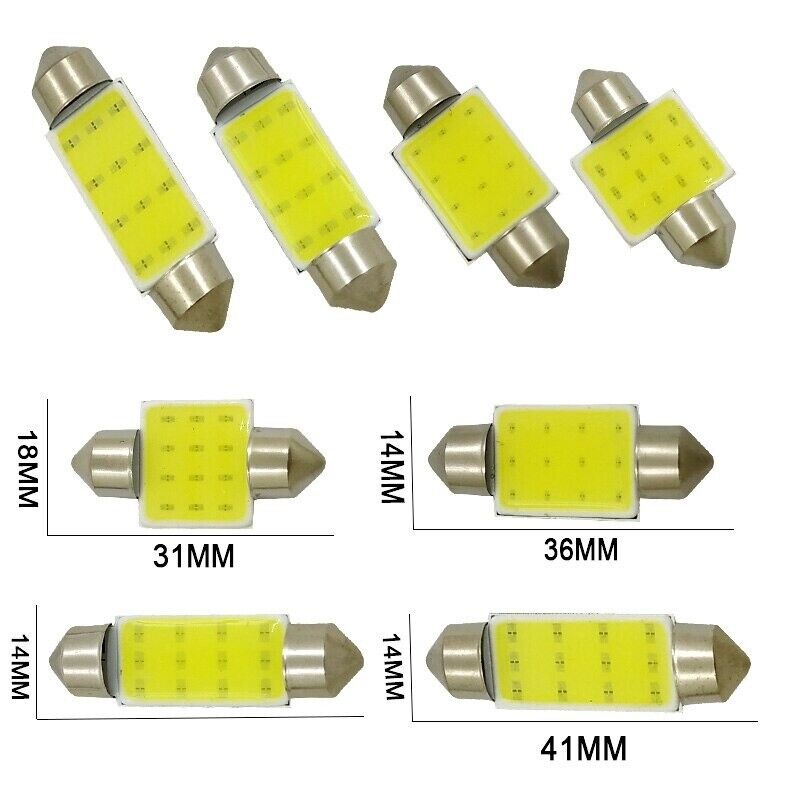 Car Led Number Plate Light Bulbs C5W Festoon Cob White 31 36 39 41mm 12v