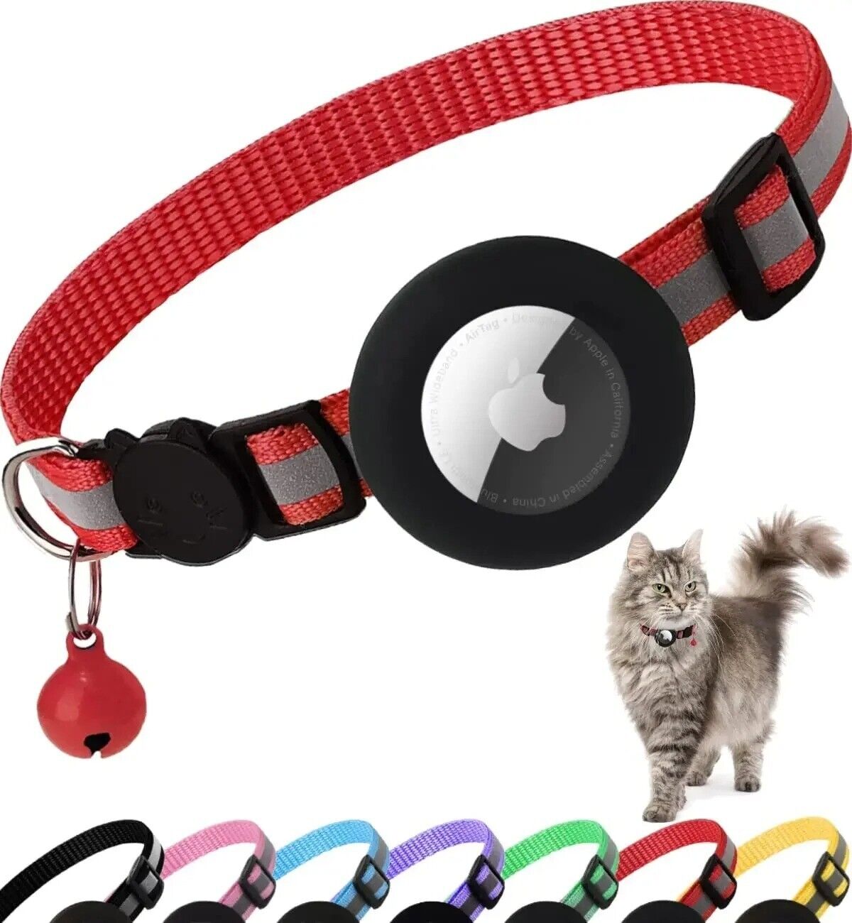 Airtag Cat Collar Breakaway, Reflective Kitten Collar with Apple Air Tag Holder