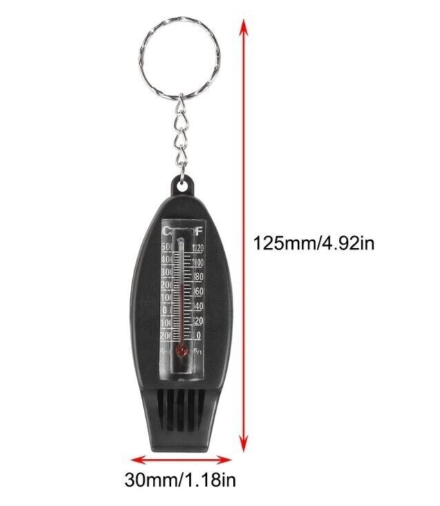 Mini Survival Tool 4in1 Thermometer Whistle Compass Outdoor Camping Hiking