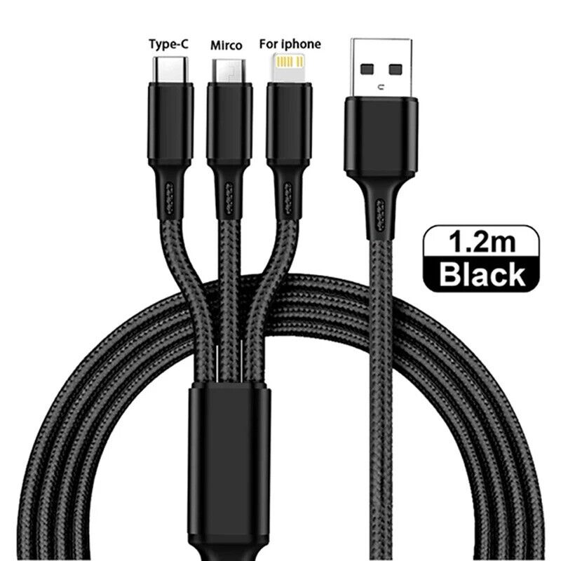 3 In 1 USB Cable Type C Micro USB IOS Iphone Fast Strong 1.2m Cable