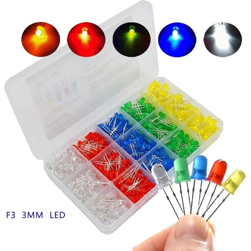 20x 3mm Round LED Ultra Bright Light Emitting Diodes White Red Blue Green Yellow
