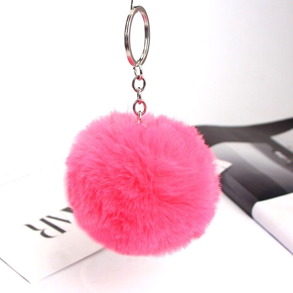 Fake Faux Rabbit Fox Fur Pompom Ball Pom Car Keychain Keyring 6cm (10 Colours)