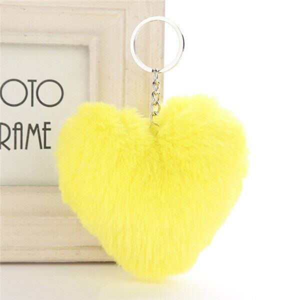 Heart Shape Keychain Faux Rabbit Fur Hand Bag Key Ring Pompom Fluffy