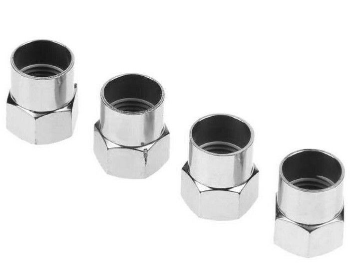 Set of 4 Tyre Air Valve Dust Caps Plastic and Chrome Plated