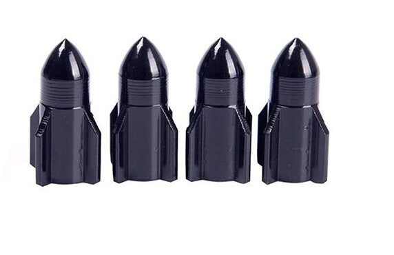 4x Tyre Valve Dust Caps Rocket Shape Alloy Car Van Motorcycle Bmx