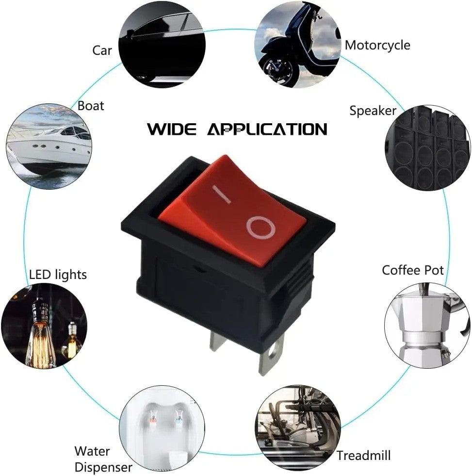 1x 2 pin Red Rocker Switch SPST 2 Position 250V 6A 125V 10A Boat Shaped Switch