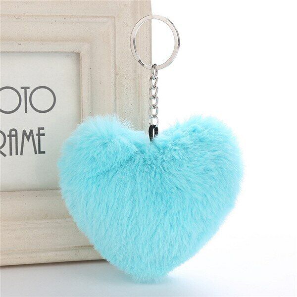 Heart Shape Keychain Faux Rabbit Fur Hand Bag Key Ring Pompom Fluffy