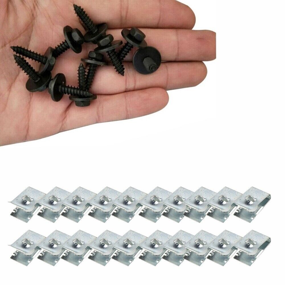 40x Pcs Set Engine Cover Undertray Screw Clips for BMW 20x Screws + 20x U Clips