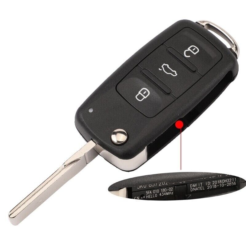 VW 3 Button Flip Key 434Mhz for Golf Passat Polo Bora Touran 5K0837202AD