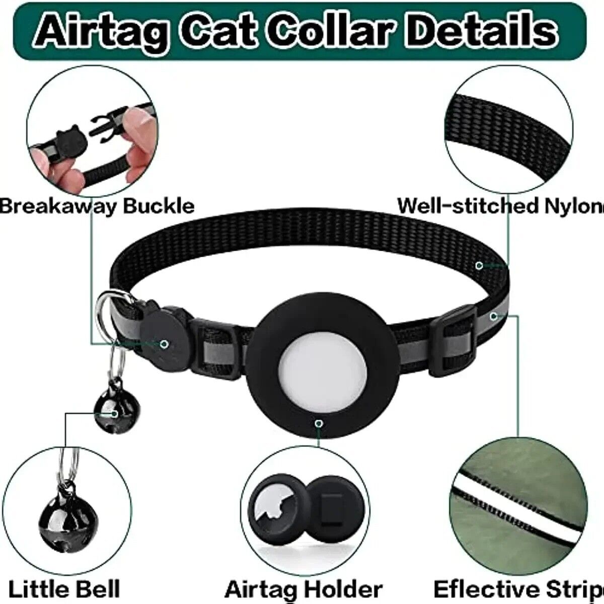 Airtag Cat Collar Breakaway, Reflective Kitten Collar with Apple Air Tag Holder