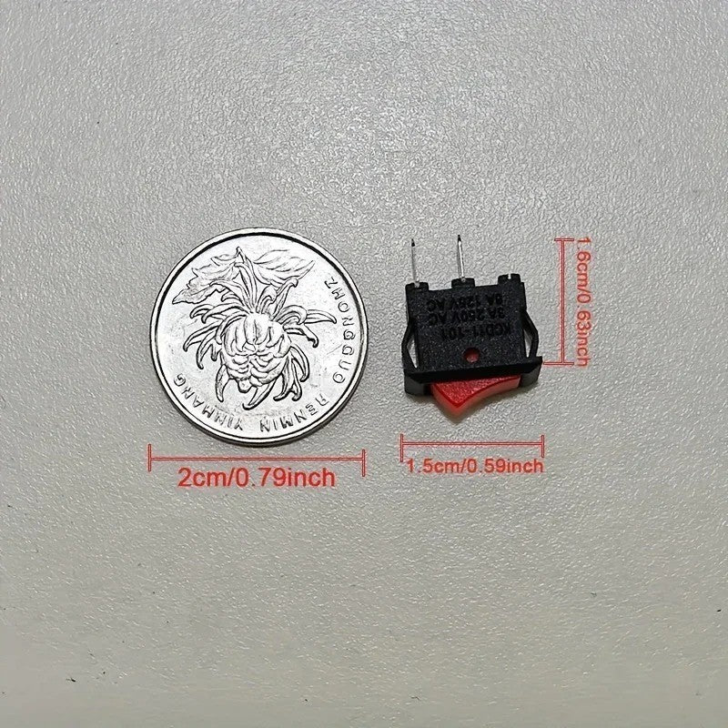 1x Mini Rocker Switch SPST Black and Red Snap in Switch Button AC 250V 3A / 12