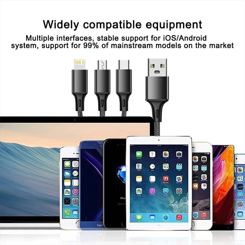 3 In 1 USB Cable Type C Micro USB IOS Iphone Fast Strong 1.2m Cable