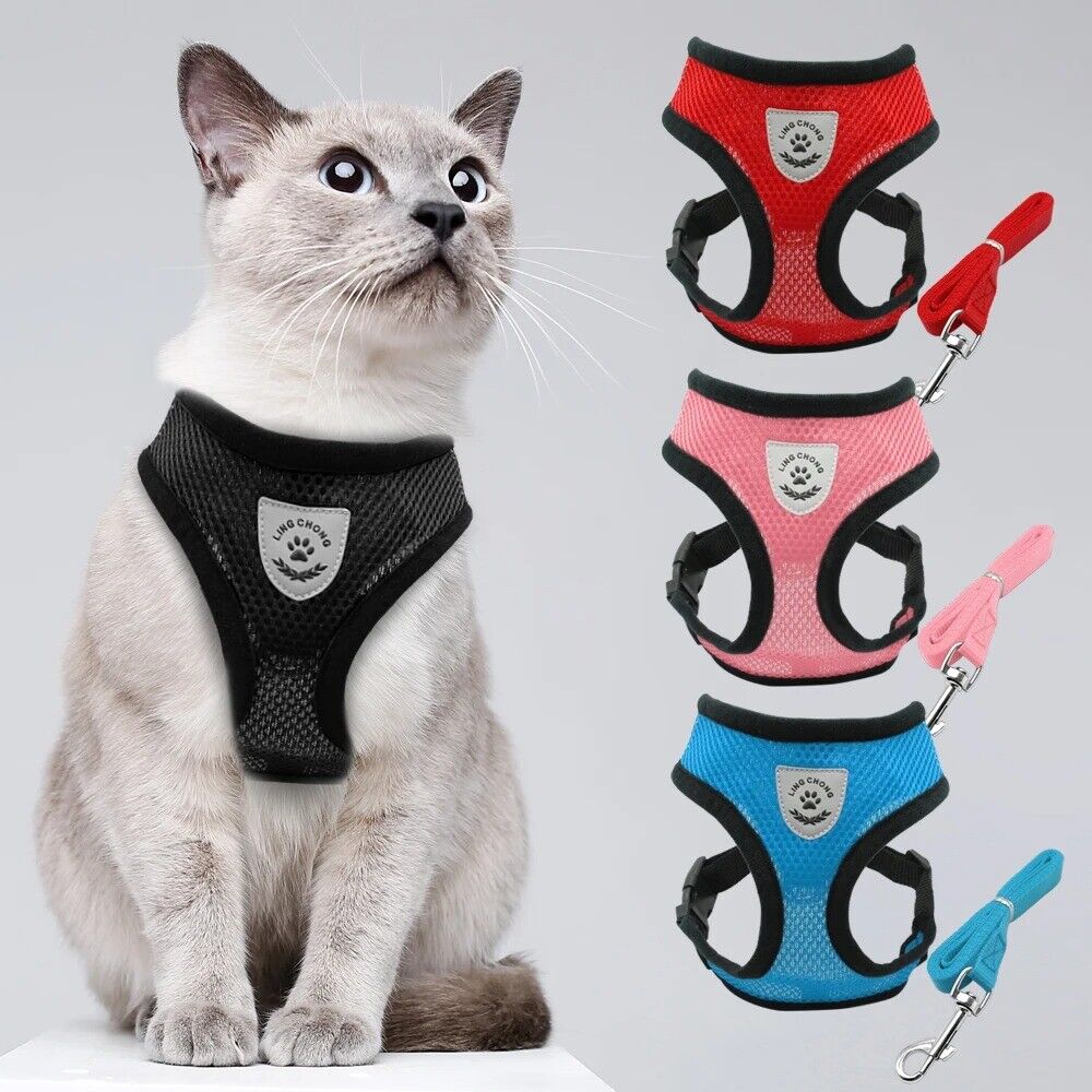 Mesh Cat Harness and Leash Breathable Reflective Kitten Cats Harnesses Small Dog