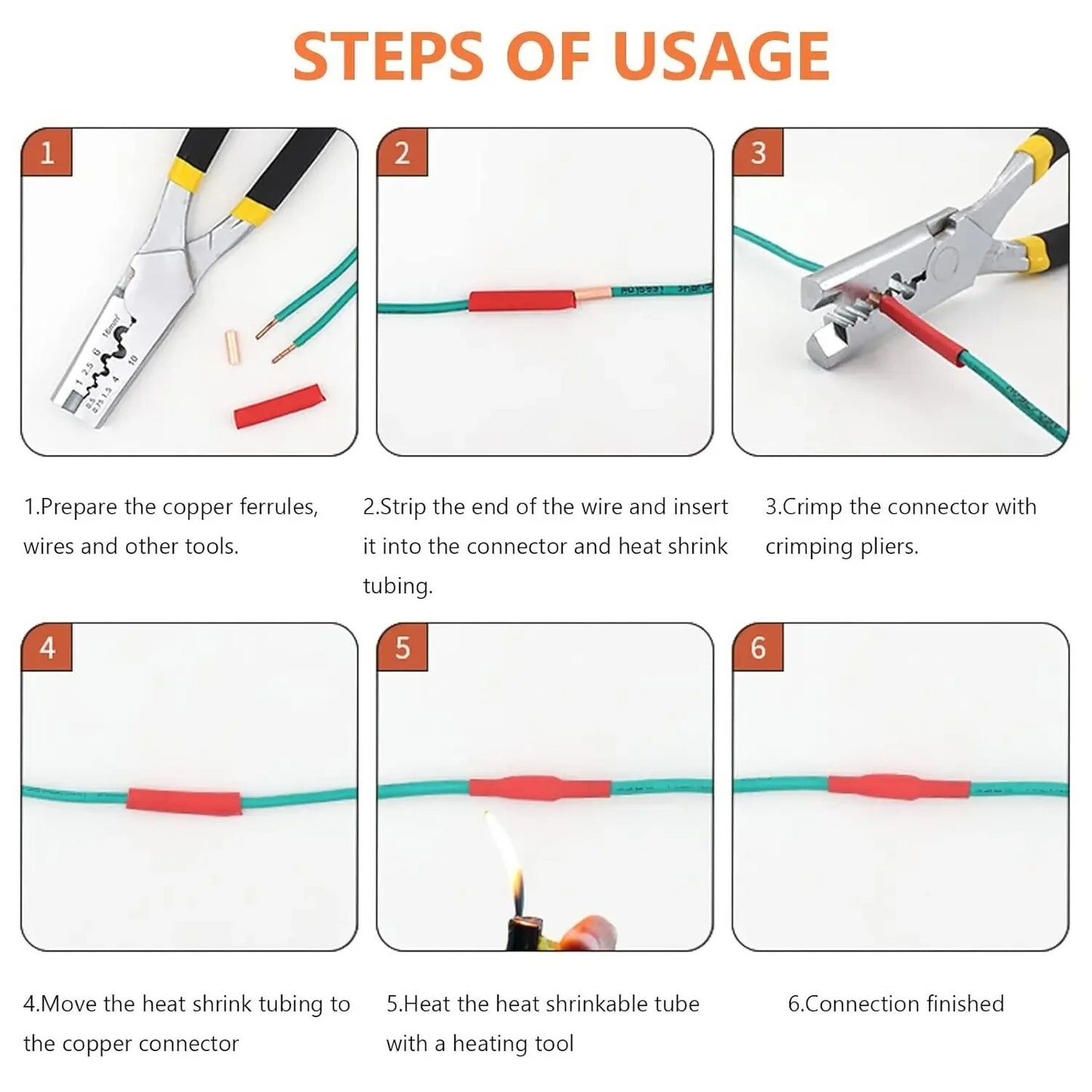 10x Wire Ferrules 7 Size Copper Crimp Connector Electrical Butt Terminal