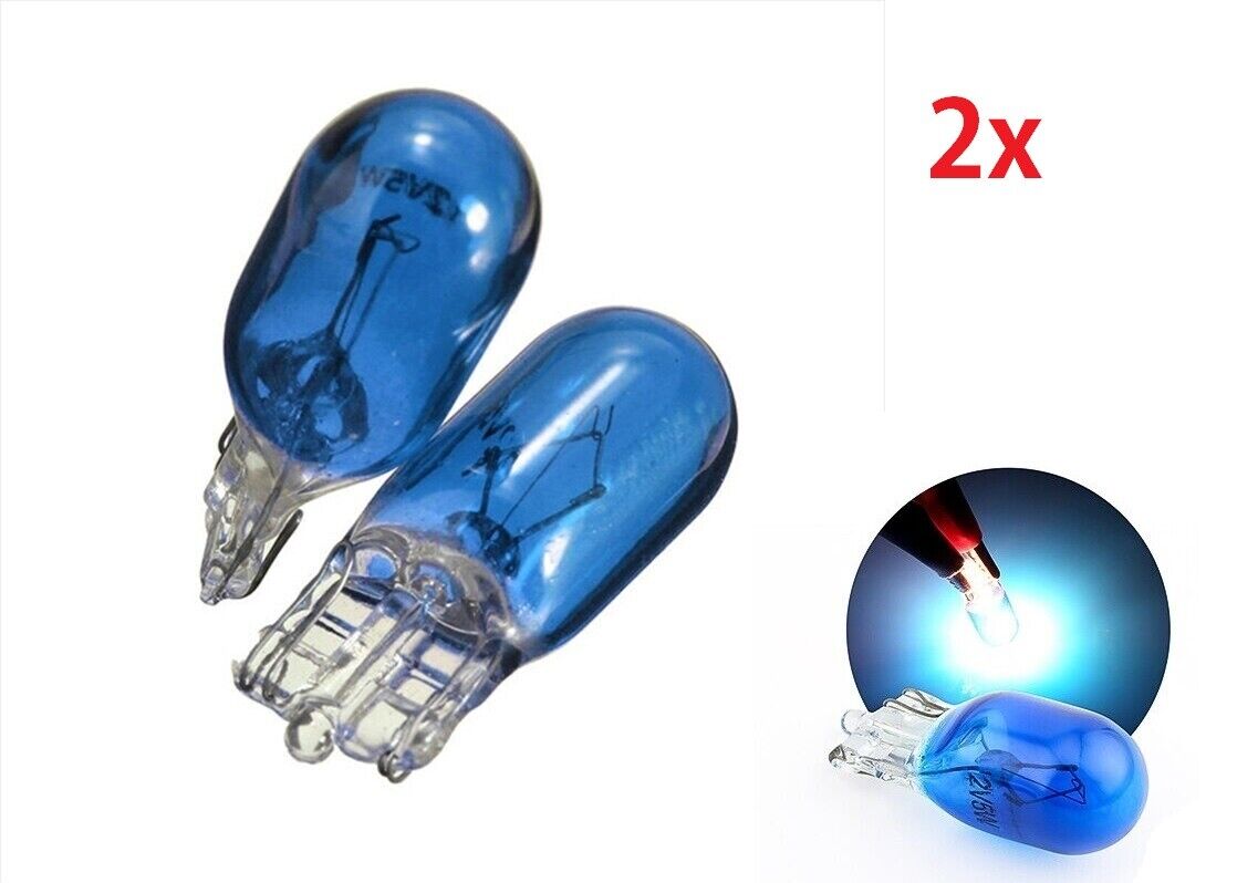 2x W5W 12V 5W 501 BLUE SIDE LIGHT PUSH IN CAR CAPLESS NUMBER PLATE BULBS