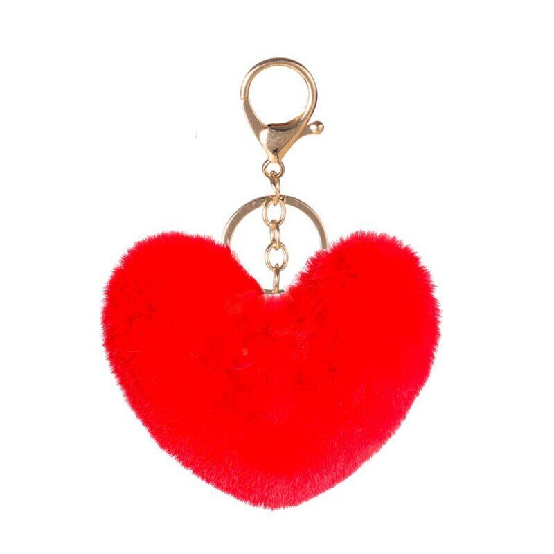 Heart Shape Keychain Faux Rabbit Fur Hand Bag Key Ring Pompom Fluffy