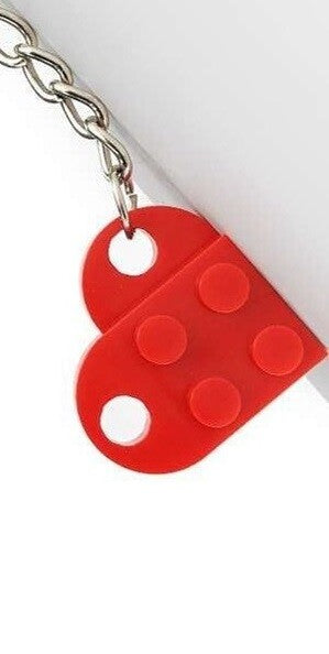 Bricks Keychain for Couples Valentine's Day Gift Present Love Heart Keyring 