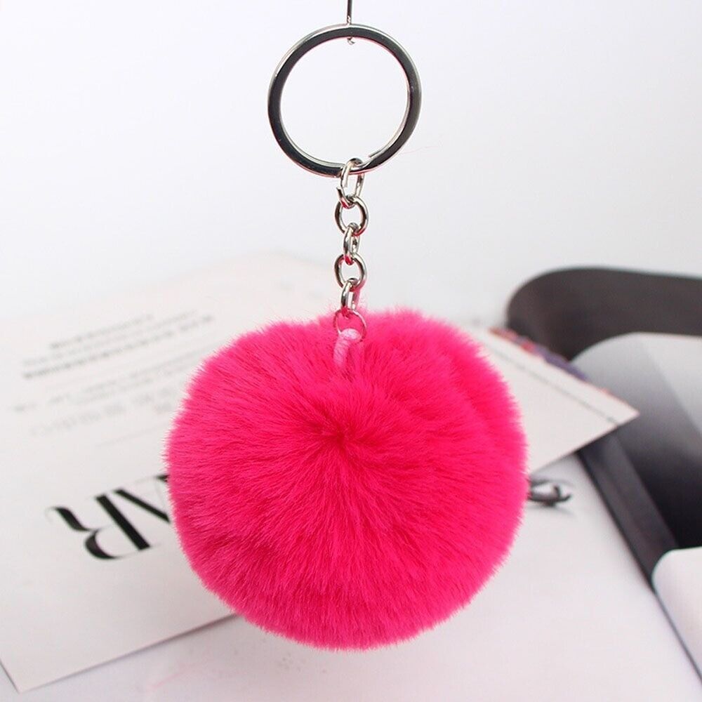 Fake Faux Rabbit Fox Fur Pompom Ball Pom Car Keychain Keyring 6cm (10 Colours)