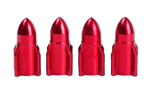 4x Tyre Valve Dust Caps Rocket Shape Alloy Car Van Motorcycle Bmx