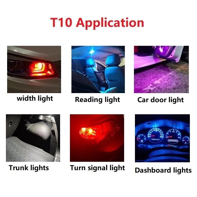 10x 501 W5W T10 LED Bulbs (7 Colours) New Generation Capless Side Light Bulbs