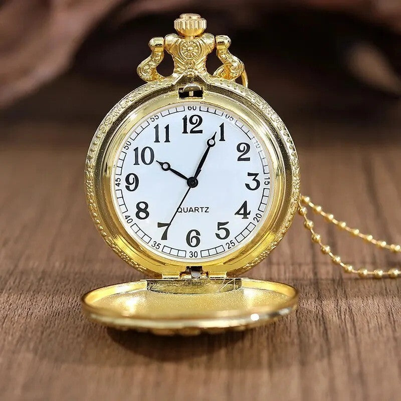 Gold Flower Quartz Pocket Watch Double-sided Printing Fashion Design Pendant