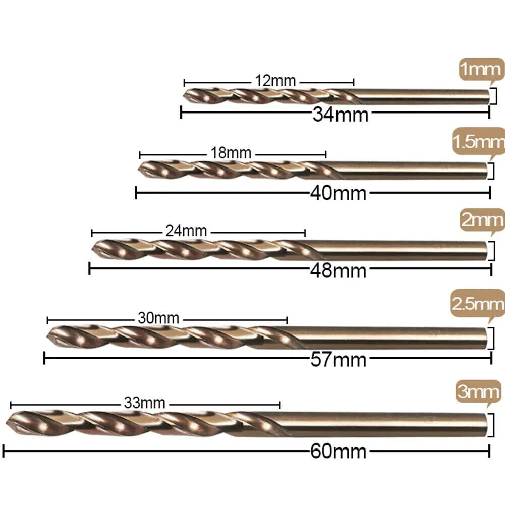 10pcs HSS M35 Cobalt Coated Twist Drill Bit Set 1mm 1.5mm 2mm 2.5mm 3mm