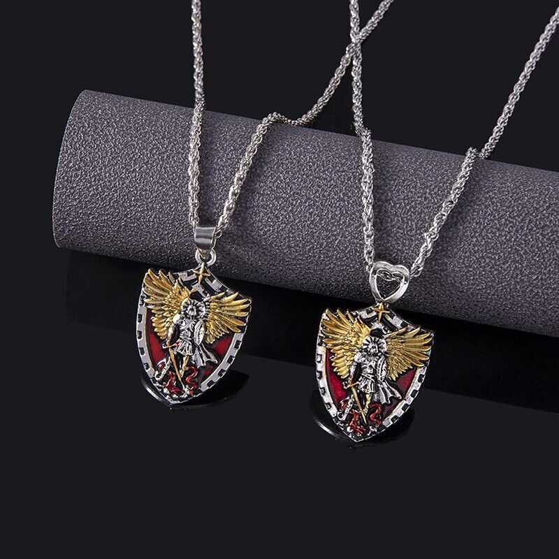 Warrior Guardian Holy Angel Saint Michael Pendant Necklace Knight Shield
