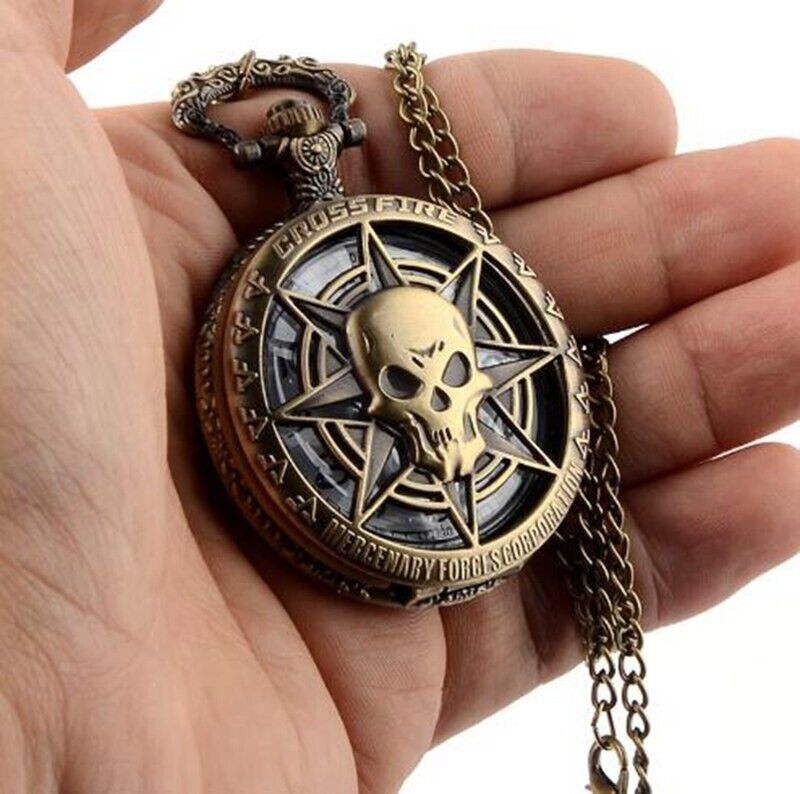 Bronze Steampunk Quartz Pocket Watch Hollow Pirates of The Caribbean Skull