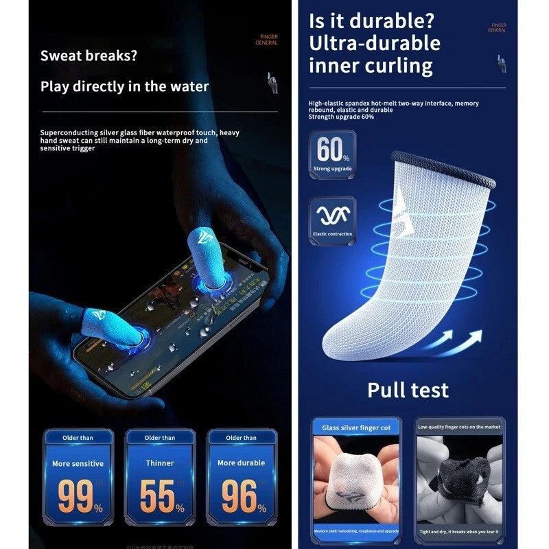 1 Pair Gamer Finger Sleeves Sweatproof Gamer Finger Covers Touch Screen + Case