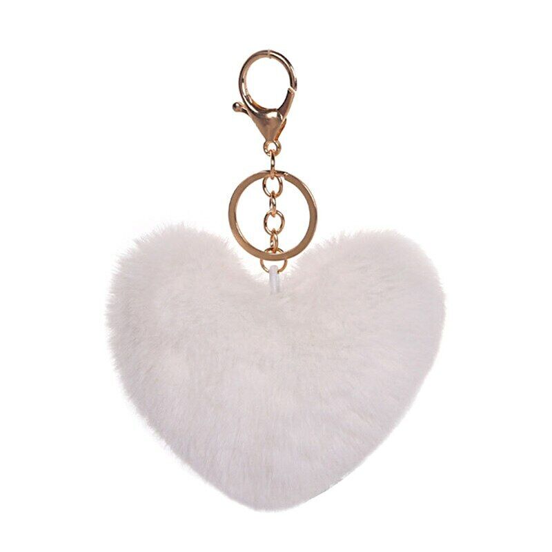 Heart Shape Keychain Faux Rabbit Fur Hand Bag Key Ring Pompom Fluffy