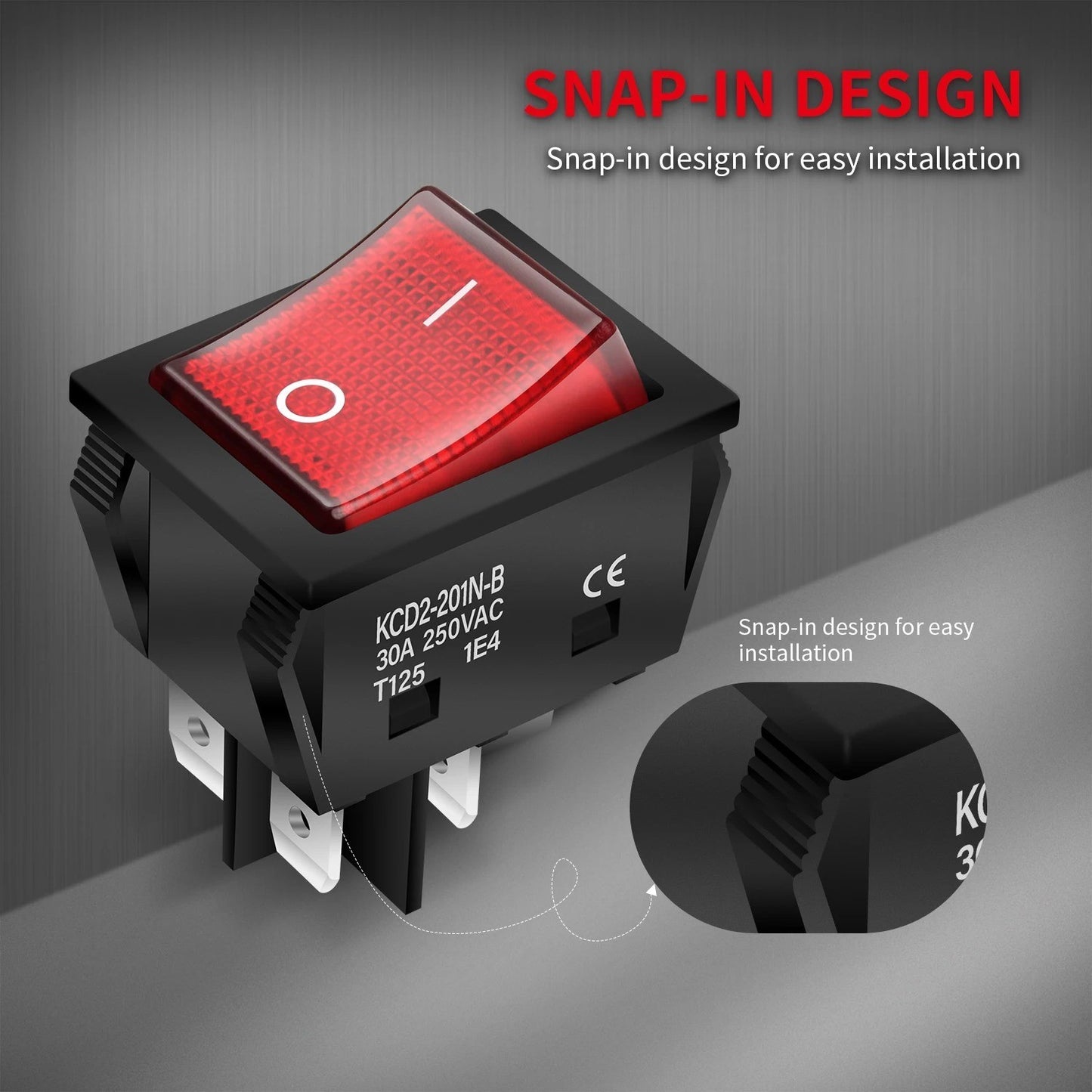 1x 30A 250V Heavy Duty KCD2 Rocker Switch ON OFF DPST 4 Pin With Red Light