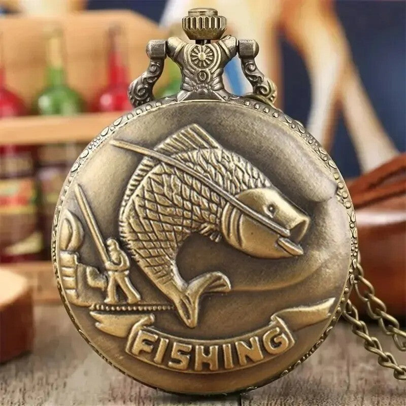 Quartz Pocket Watch Design Fish Necklace Pendant Pocket Watch Fishing