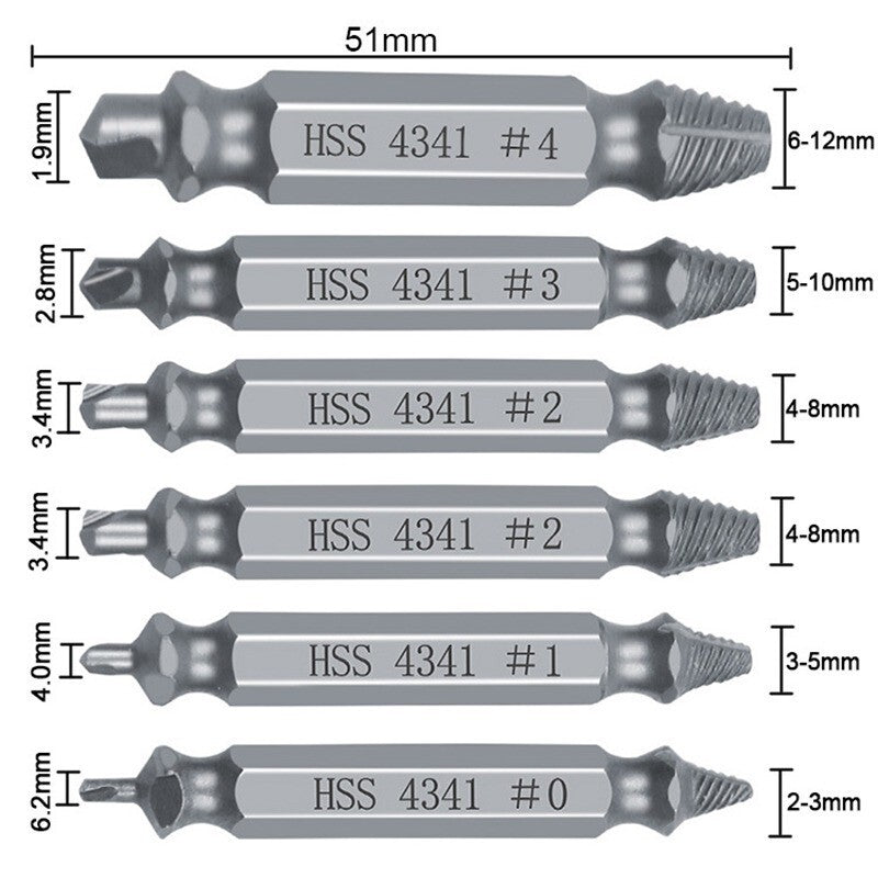 6pcs Damaged Screw Extractor Drill Bit Set Easily Take Out Broken Screw