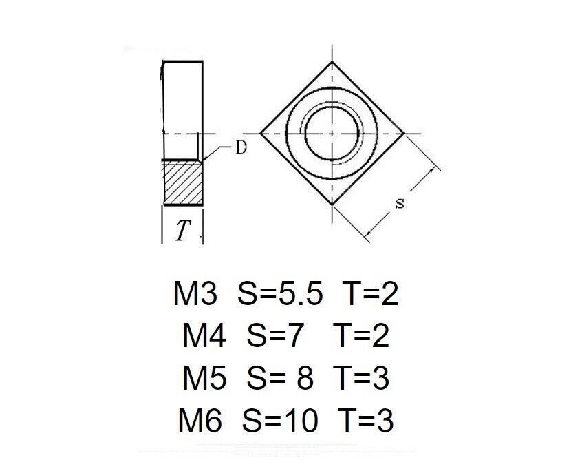  M3 M4 M5 M6 Square Steel Nuts Zinc Plated Metric 