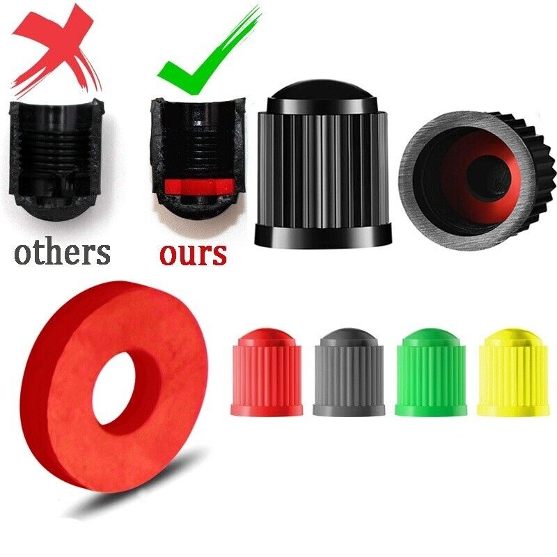 4x Car Plastic Valve Caps with O Rubber Ring Inside Universal Stem Covers