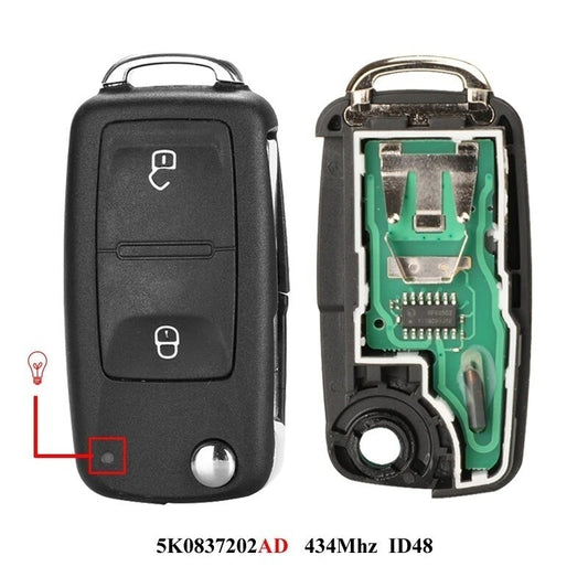 2 Button Remote Key Fob for Volkswagen 7E0837202AD 434MHz ID48