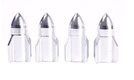 4x Tyre Valve Dust Caps Rocket Shape Alloy (Car, Van, Motorcycle, Bmx)