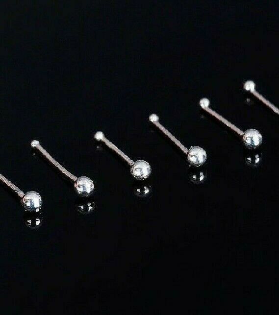 Silver Ball Nose Stud Sterling Silver 925 2mm Bone End (Silver, Gold, Rose)