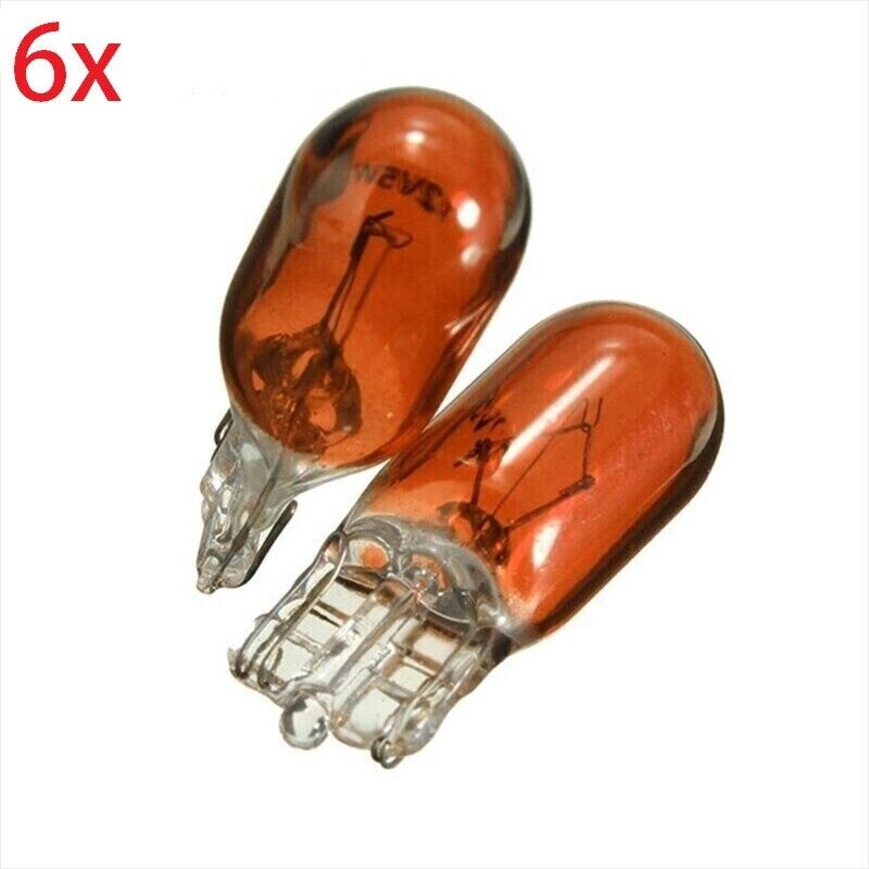 6x 501 AMBER SIDE LIGHT PUSH IN CAR CAPLESS NUMBER PLATE BULBS W5W 12V 5W