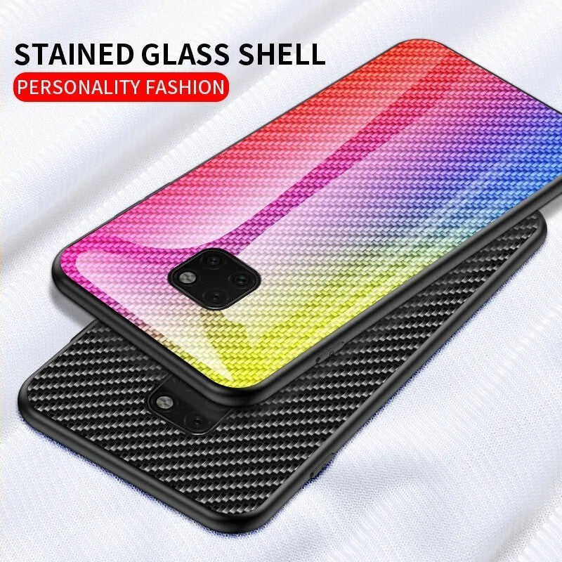 Carbon Fiber Protective Cover Tempered Glass for Huawei Mate 20 Pro