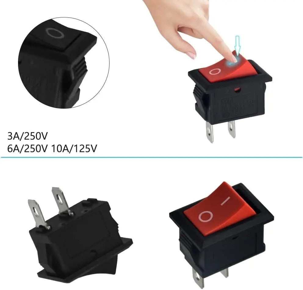1x 2 pin Red Rocker Switch SPST 2 Position 250V 6A 125V 10A Boat Shaped Switch