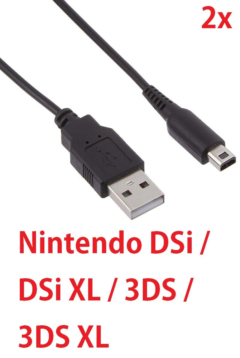 2x USB Charging Power Cables for Nintendo DSi DSi XL 3DS 3DS XL