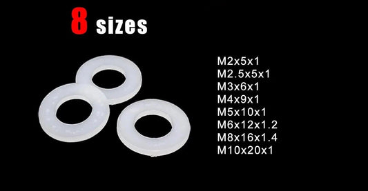 M2 - M10 Plastic White Nylon Flat Washers Plain Spacer Insulation Gasket Rings