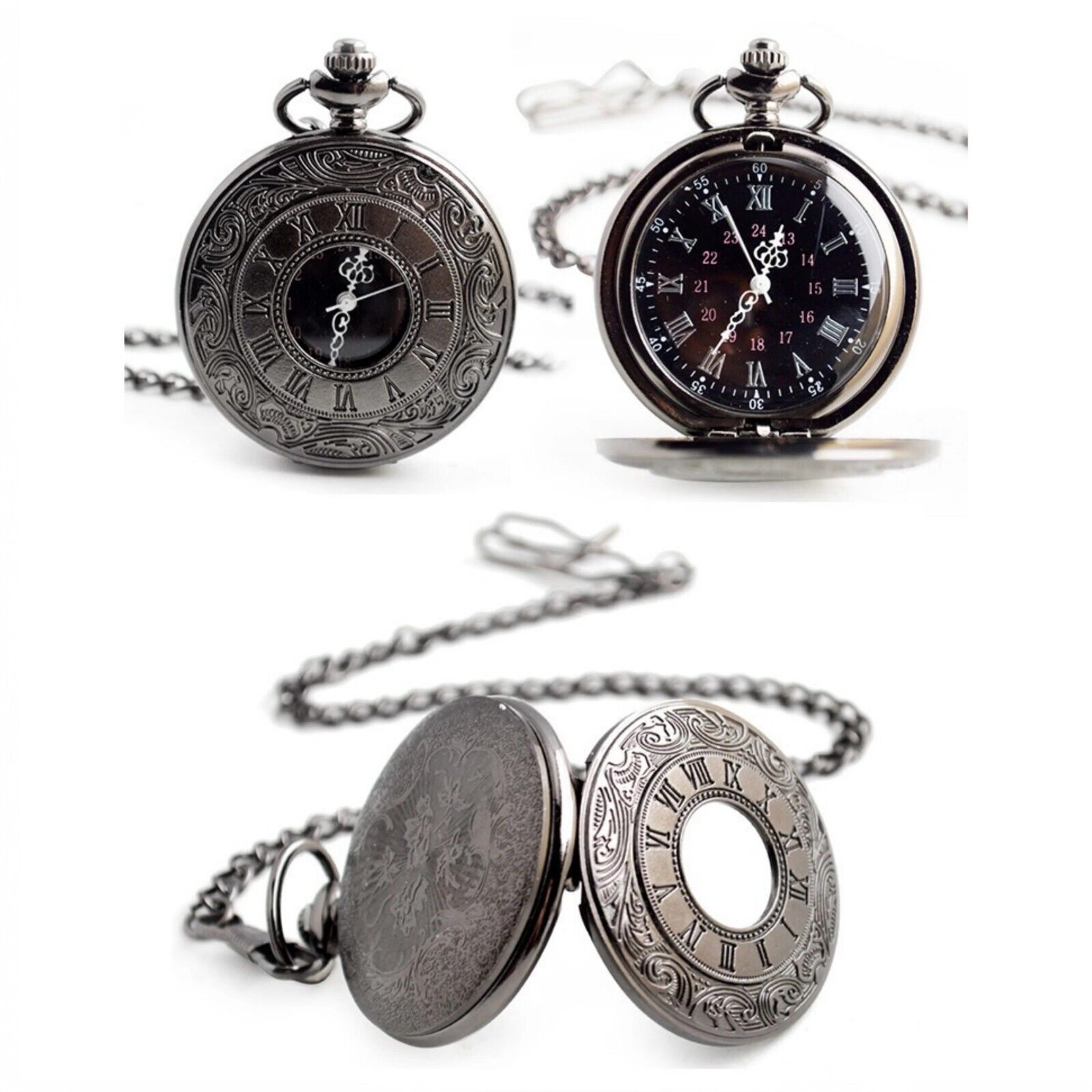 Pastoral Retro Roman Hollow Pocket Watch for Men and Women Quartz Watch